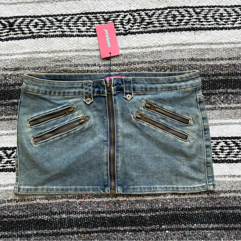 Women’s Large Denim Skort Micro Mini Skirt Shorts Zipper Detail Y2K 90s
